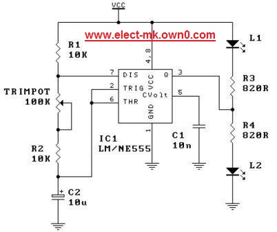 Two Led Flasher Using Lm555 Or Ne555 Ic