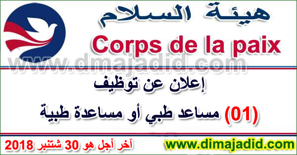 هيئة السلام الأمريكية بالمغرب: توظيف مساعد طبي أو مساعدة طبية، آخر أجل هو 30 شتنبر 2018 Le Corps de la Paix des USA au Maroc recrute un Assistant(e) Médical